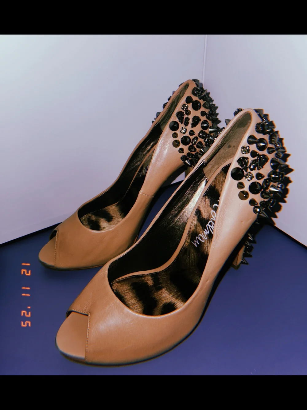 Sam Edelman Nude Pumps with Black Spike Embellishments